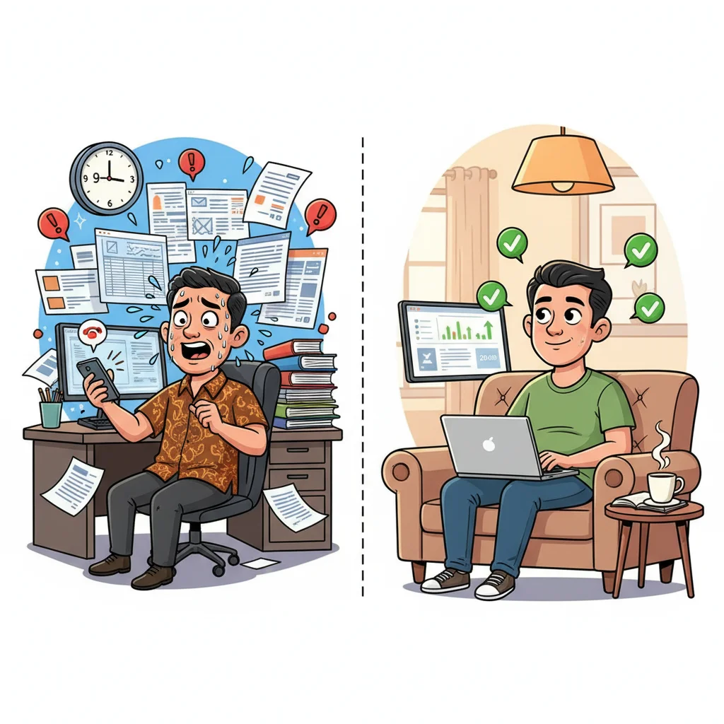 Comparison of stressed office-based trader versus calm home trader choosing appropriate timeframes for their lifestyle