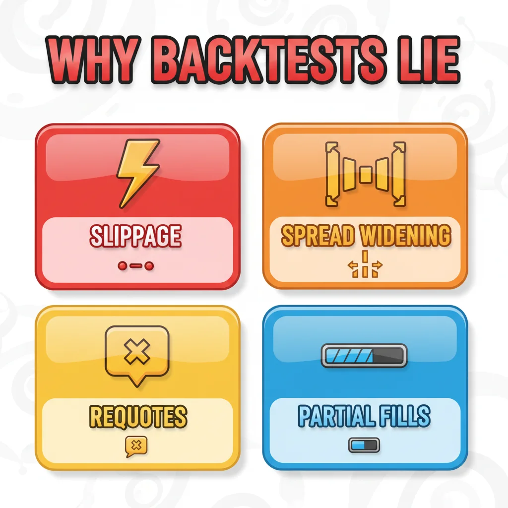Empat kegagalan pelaksanaan EA — slippage, pelebaran spread, requotes, dan pengisian separa