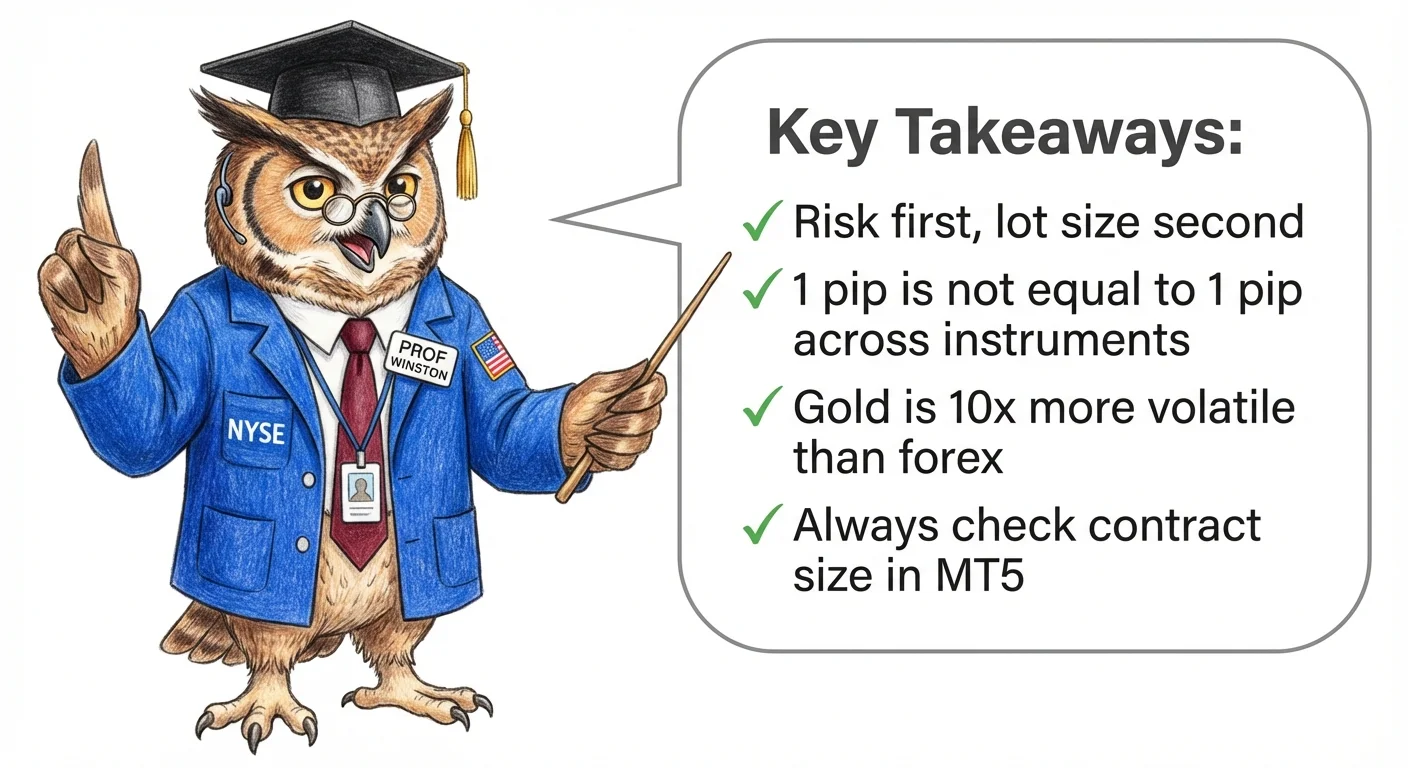 An owl in a graduation cap and suit points to a list of key takeaways about trading.