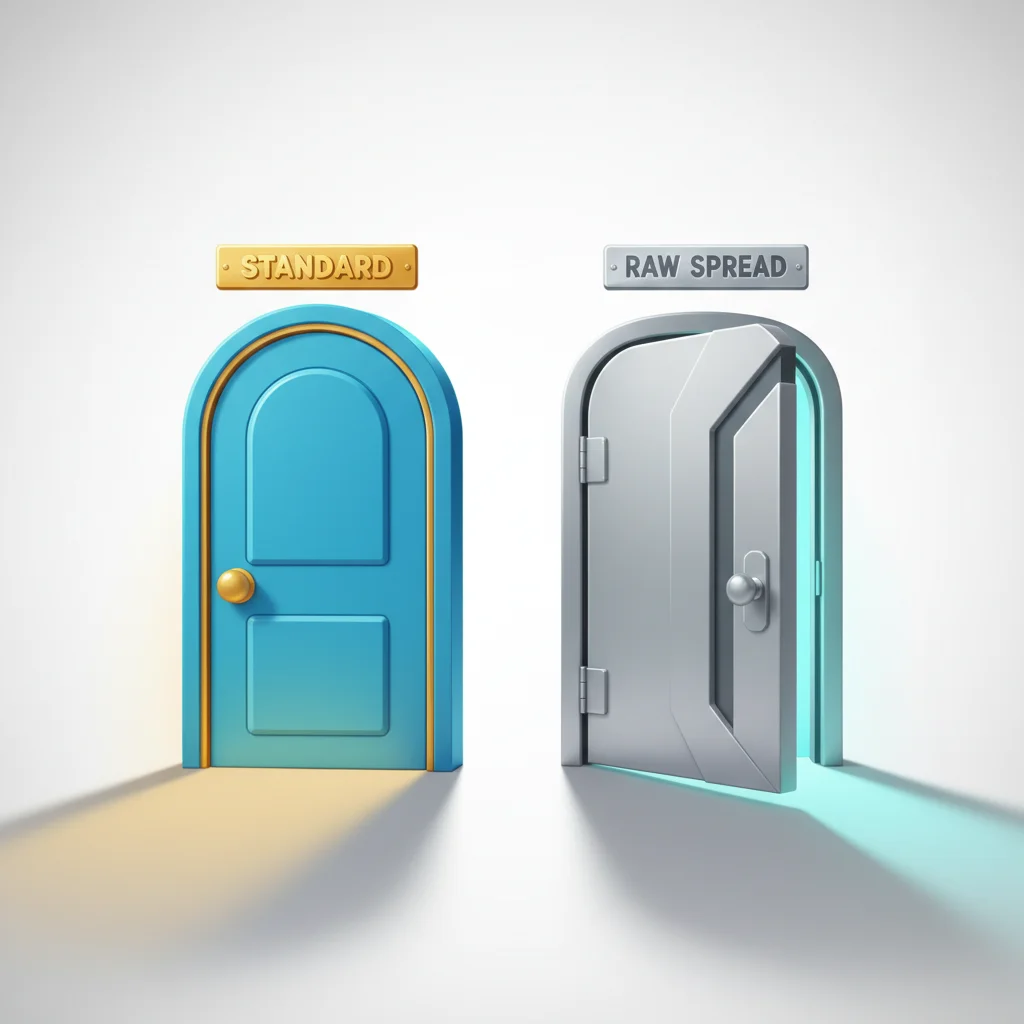 Two stylized doors, one closed and labeled "STANDARD", the other ajar and labeled "RAW SPREAD".