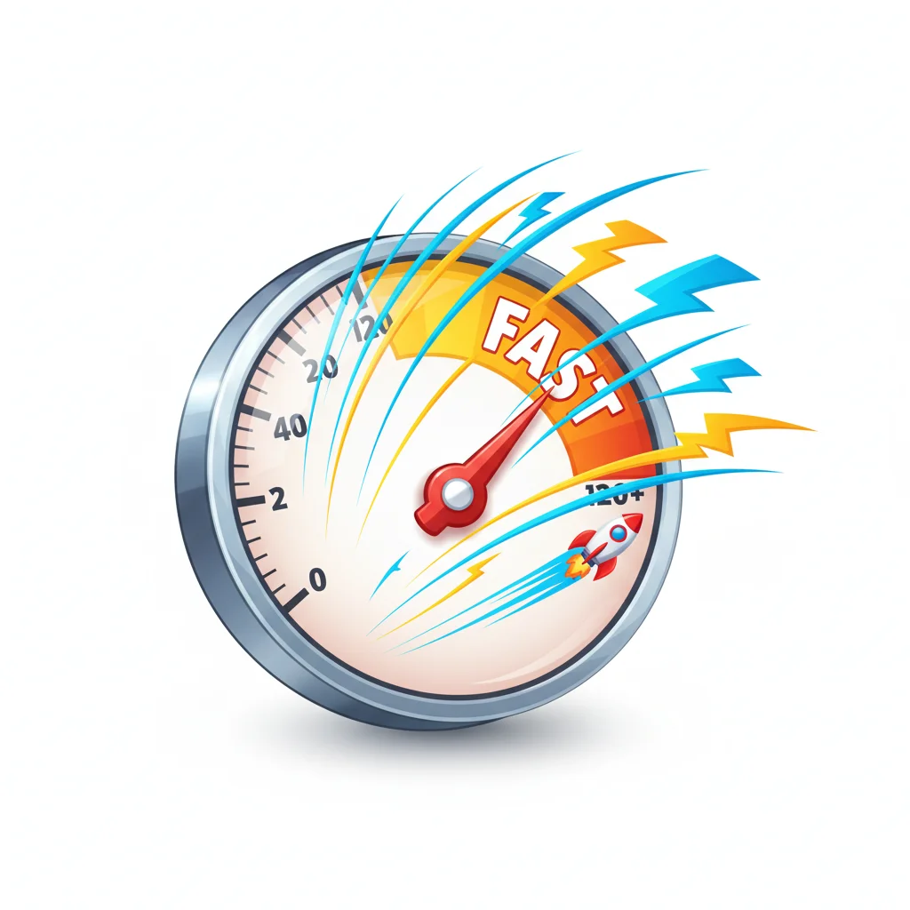 A speedometer-like gauge with a needle pointing to "FAST," indicating high speed.