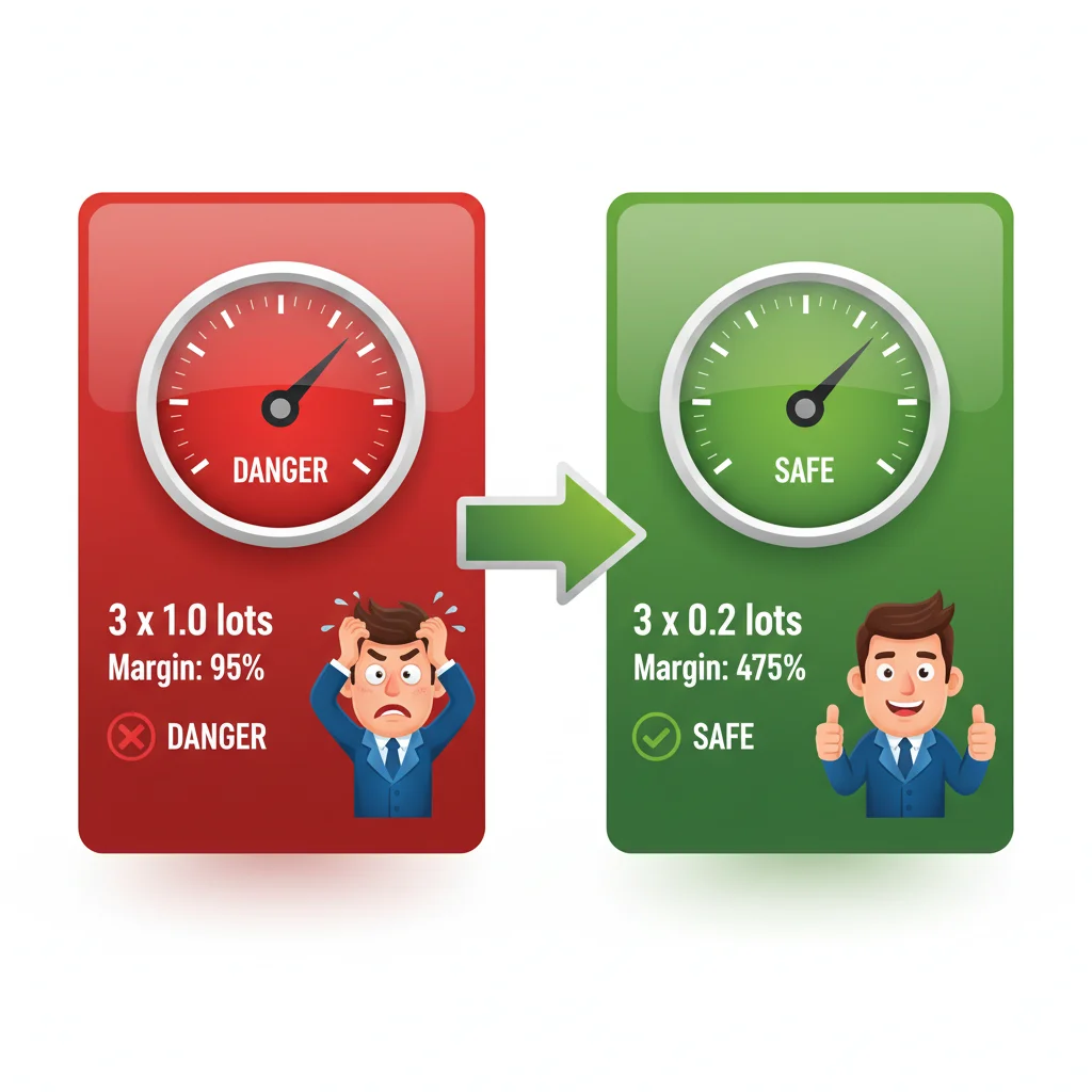 Tolok tahap margin menunjukkan bagaimana mengurangkan saiz lot mengekalkan anda dalam zon selamat