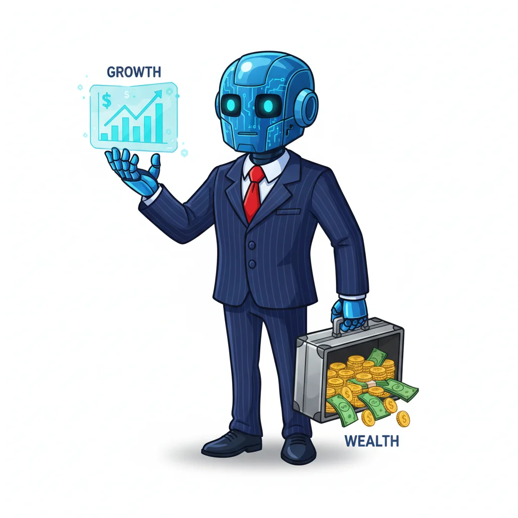 Robot trader with briefcase of money — Darwinex algo trading focus