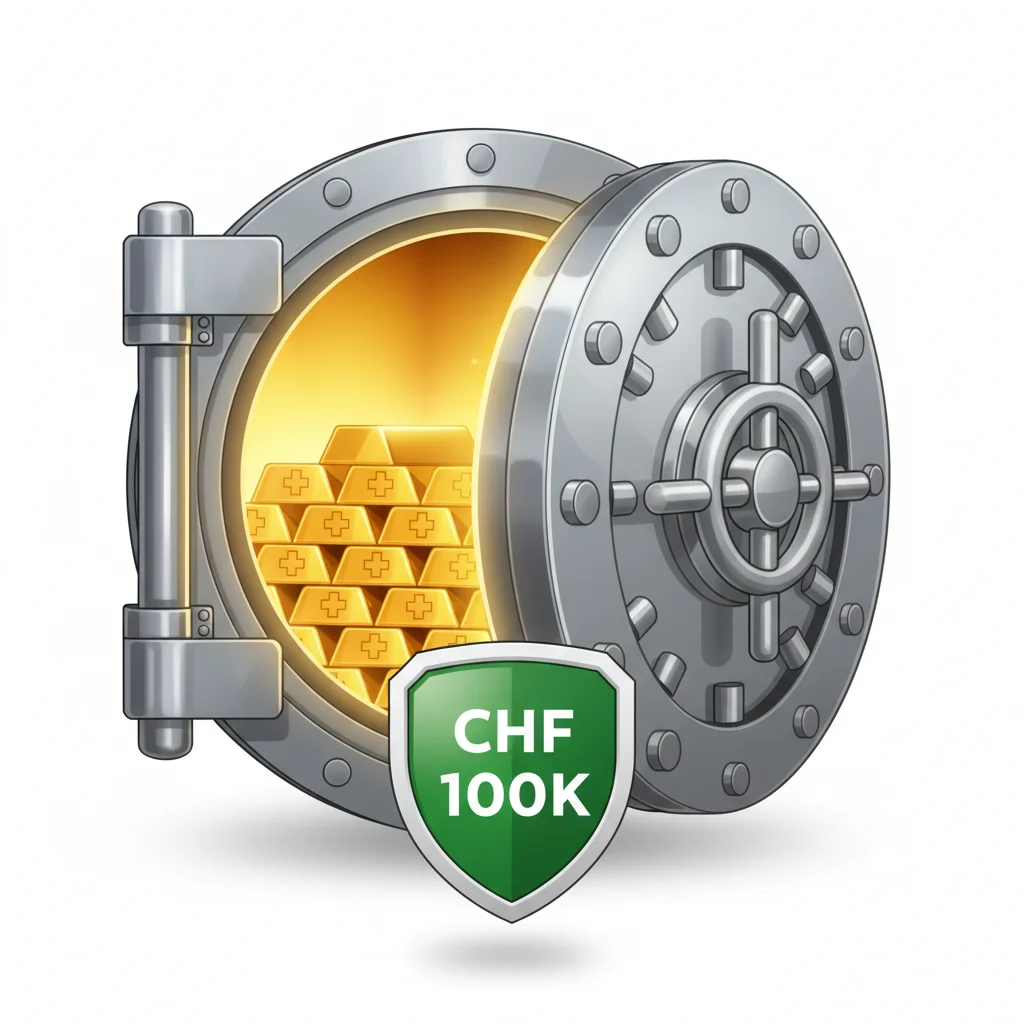 Swiss bank vault with CHF 100K shield — Dukascopy banking protection