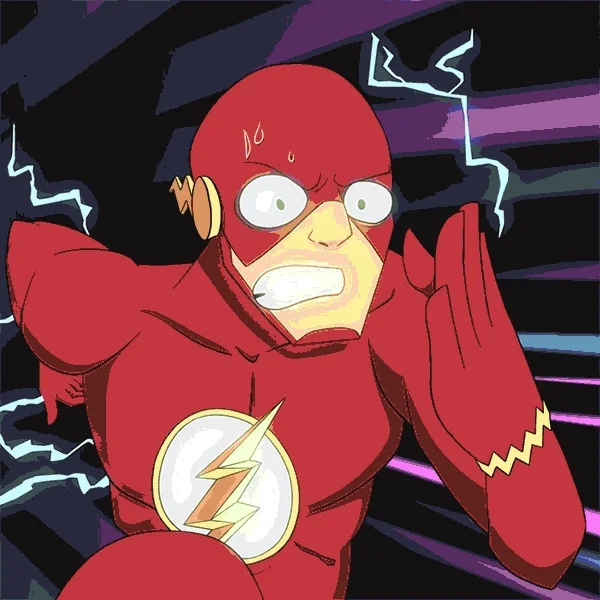 Flash (cartoon) paniqué avec éclairs — vitesse, panique, surcharge