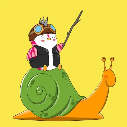 penguin riding snail slowly