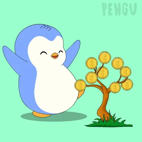 Cute penguin with money tree