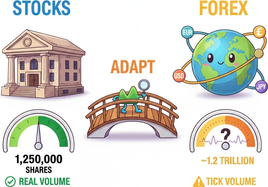 A/D line adapting from stocks to forex — no real volume challenge