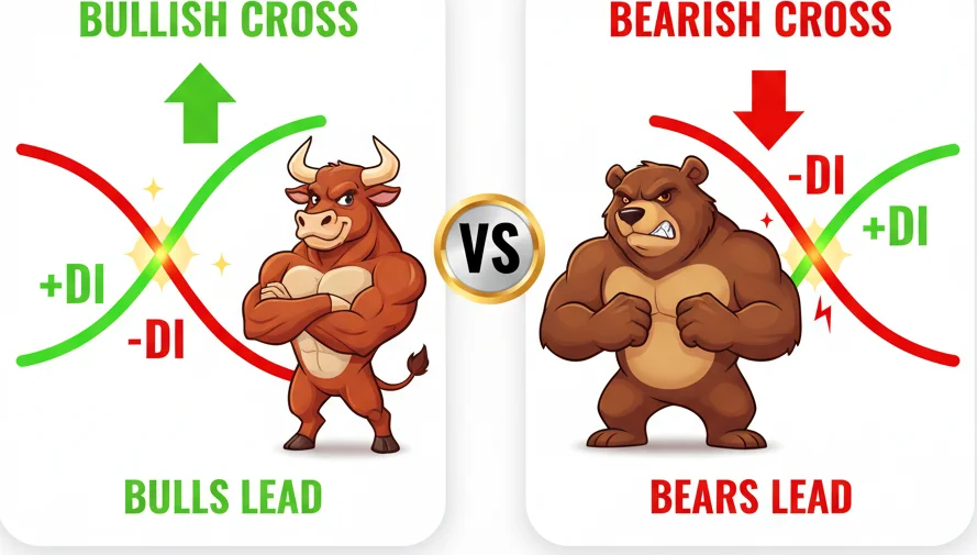 DI plus and DI minus crossover signals with bull and bear characters