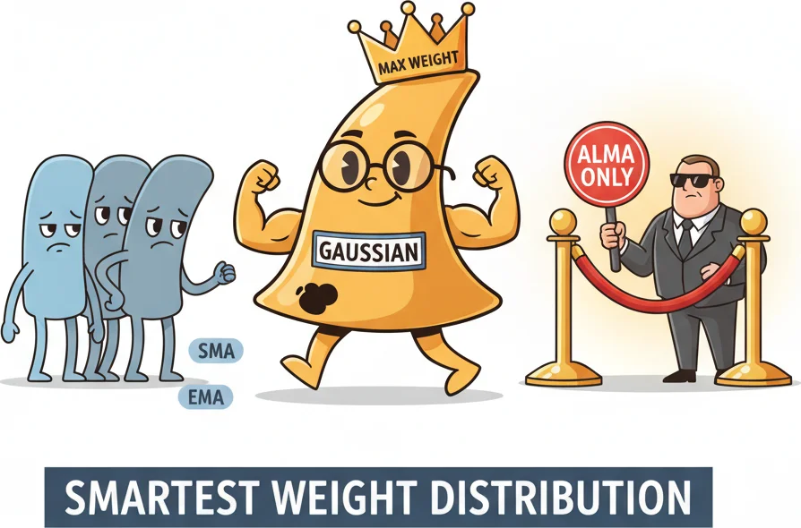 Gaussian bell curve walking into a price chart as a fun visual pun