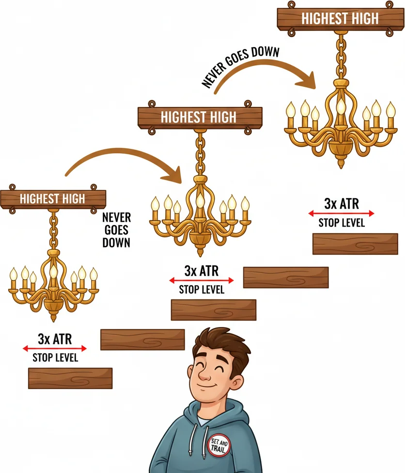 Chandelier Exit trailing stop method hanging from the highest price point