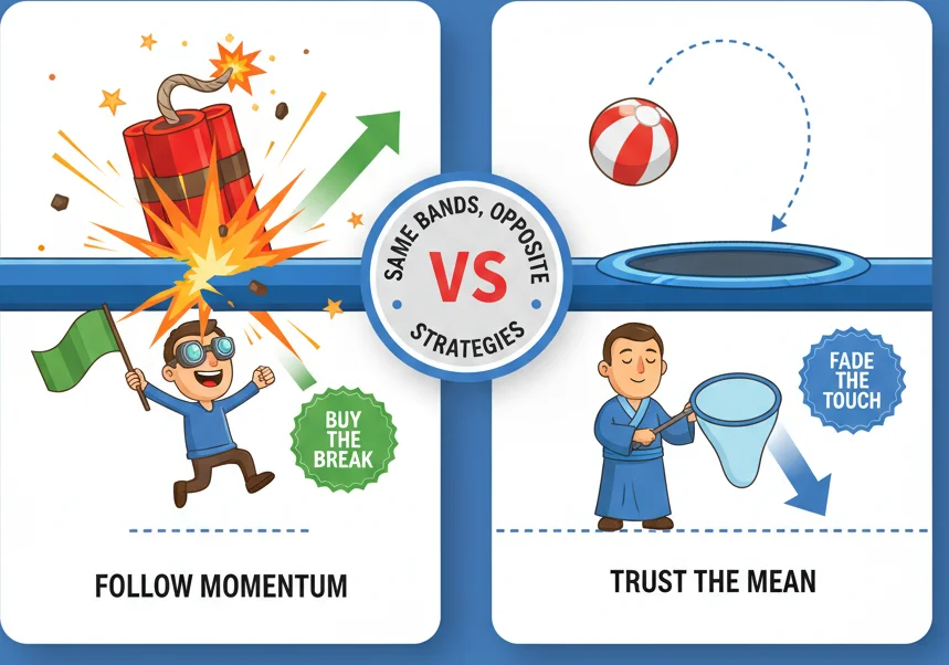 Bollinger Band breakout vs mean reversion — two opposite strategies