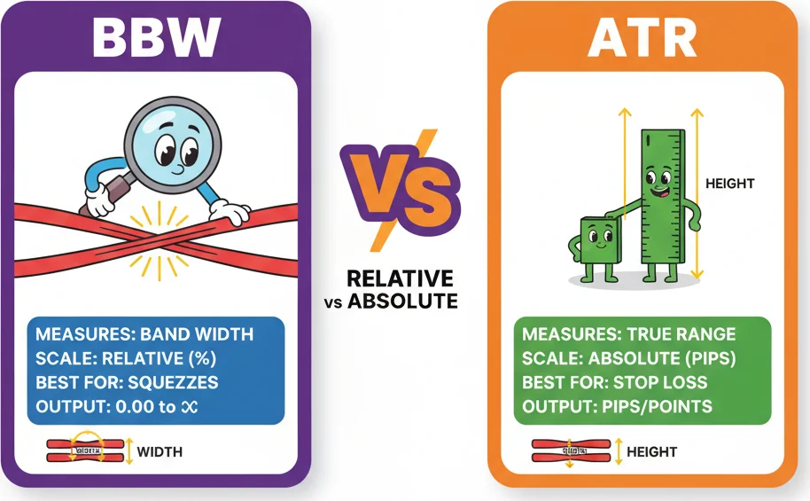 BBW vs ATR for measuring volatility — different approaches compared