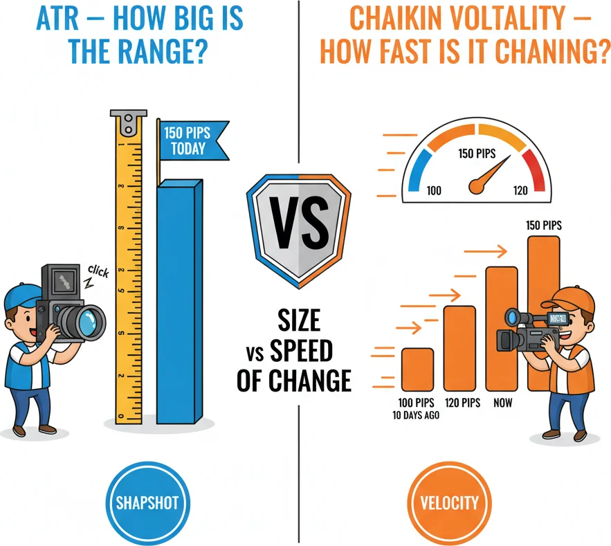 Chaikin volatility approach — measuring how fast the high-low range changes