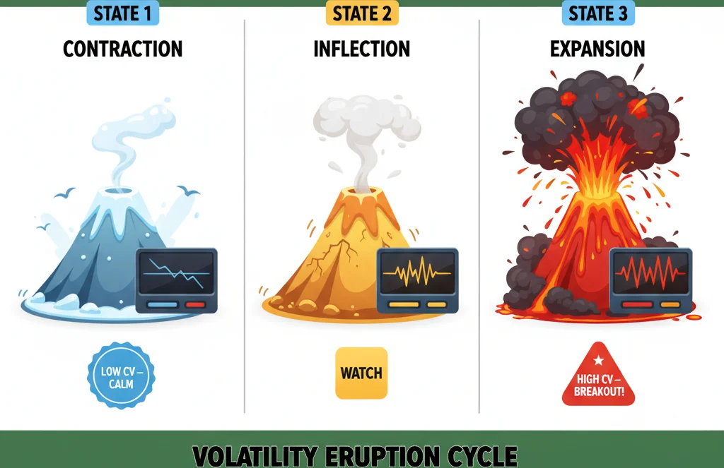 Chaikin Volatility spike reading — expansion and contraction phases