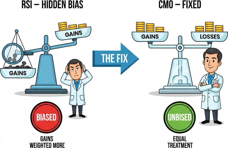 Tushar Chande fixing RSI hidden upward bias with balanced formula
