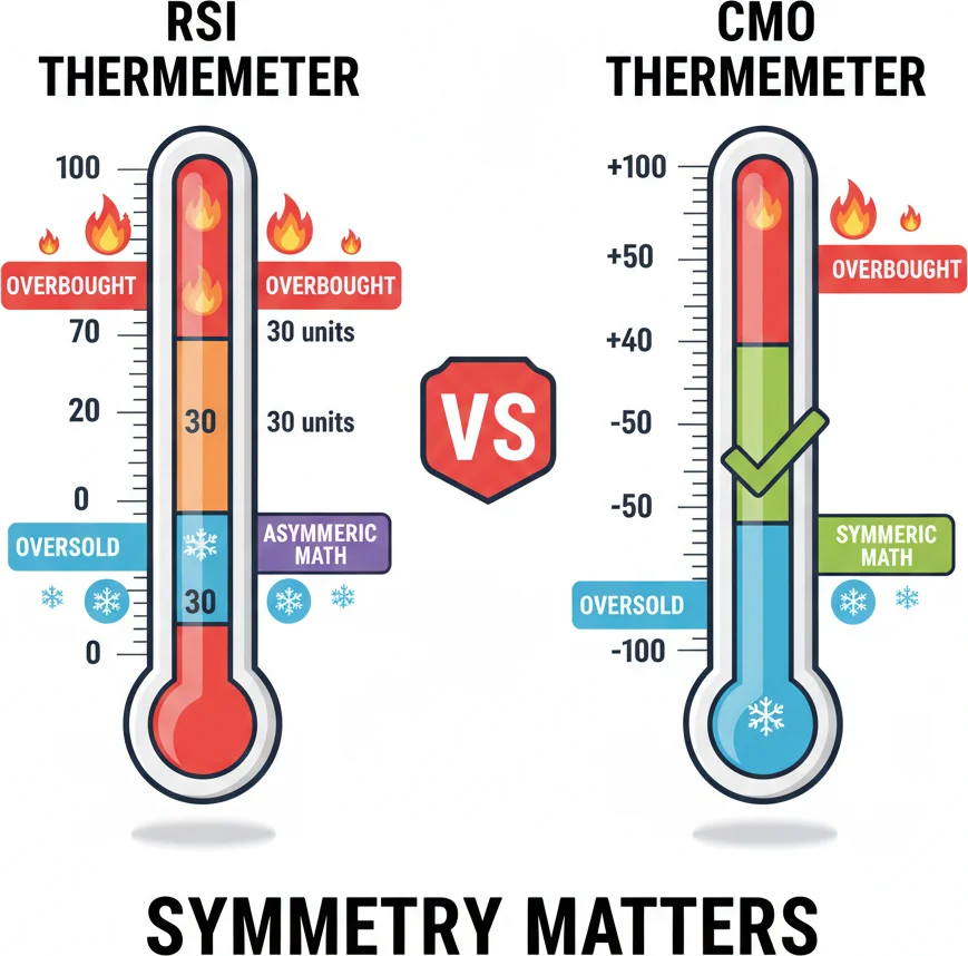 CMO overbought and oversold thresholds at +50 and -50