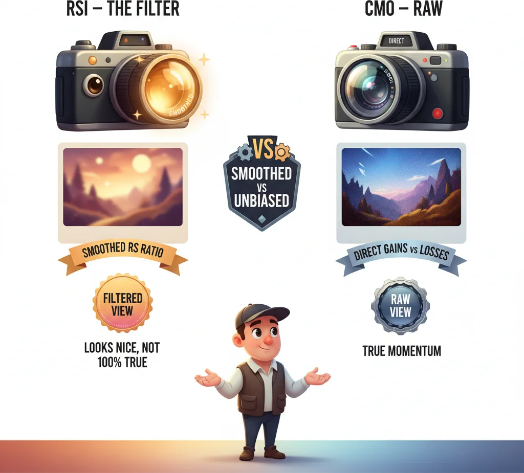 CMO vs RSI direct comparison showing the unbiased alternative