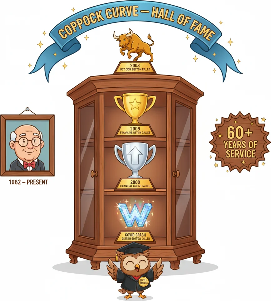 Coppock historical track record on major market bottoms over 60 years