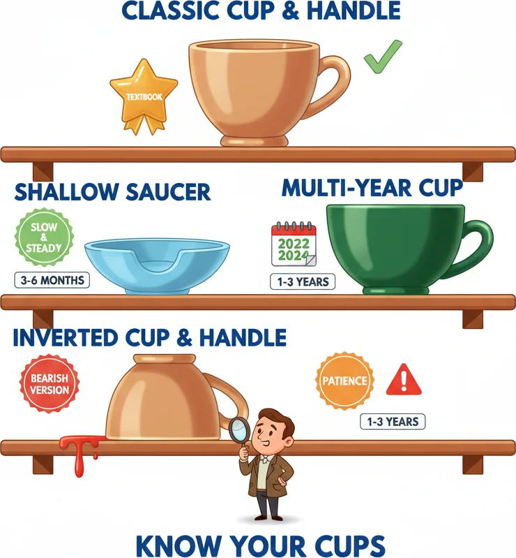 Cup and handle variations — inverted cup, multi-year cups, saucer with handle