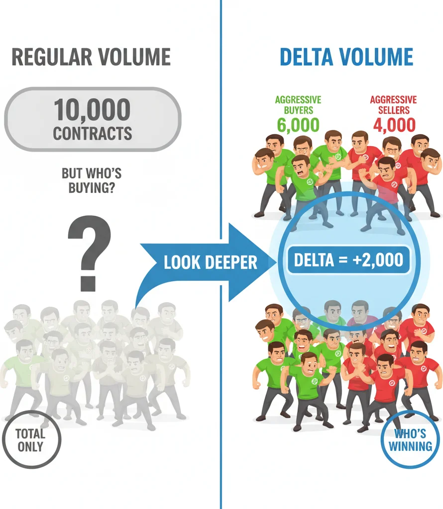 Delta volume showing the tug of war between aggressive buyers and sellers