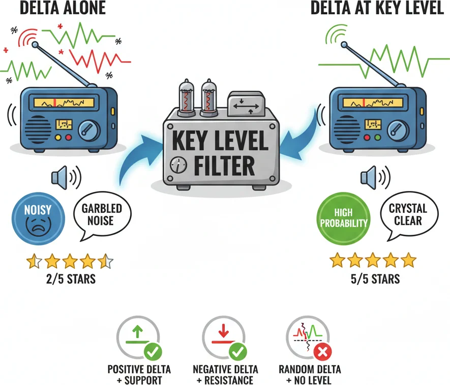 Combining delta volume with support resistance levels for high probability setups