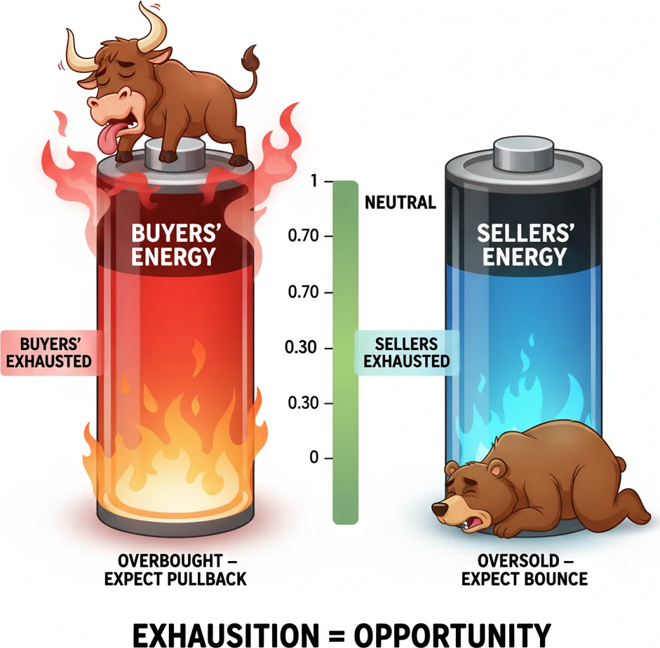 DeMarker 0.30 and 0.70 zones for spotting exhaustion and reversals