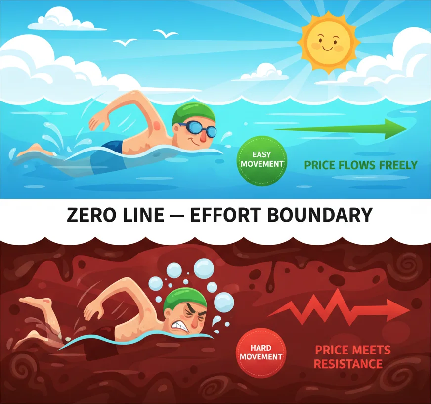 EMV zero line crossovers — movement becomes easy or difficult