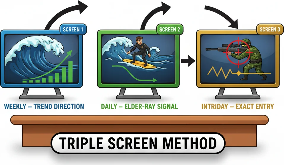 Triple Screen Method — Elder-Ray in multi-timeframe context