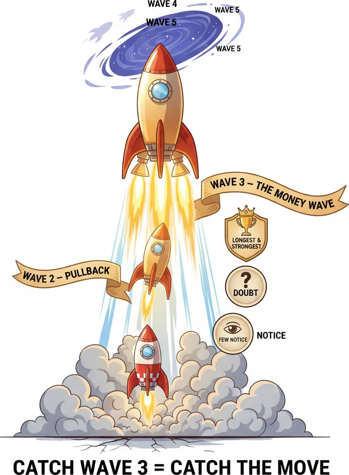 Wave 3 is the most powerful and profitable wave to trade