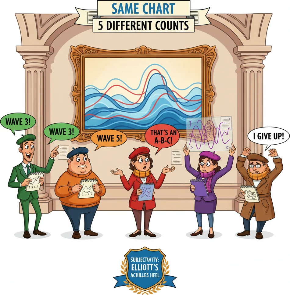 Elliott Wave subjectivity problem — ten analysts ten different wave counts