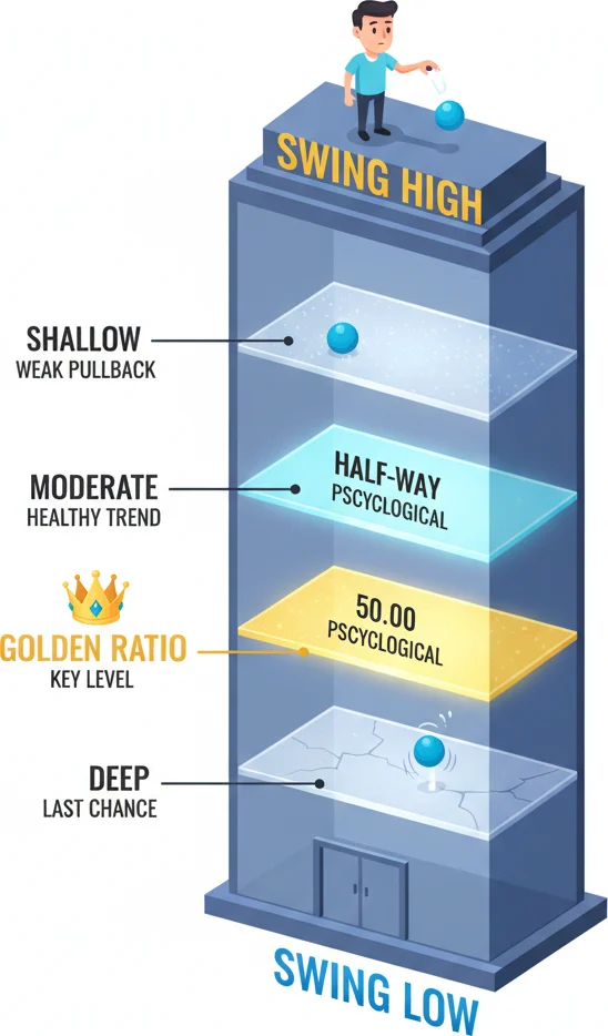 Fibonacci retracement levels as invisible floors where pullbacks tend to stop