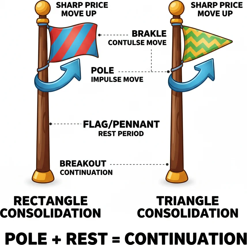 Flag and pennant anatomy — the pole and the consolidation shape