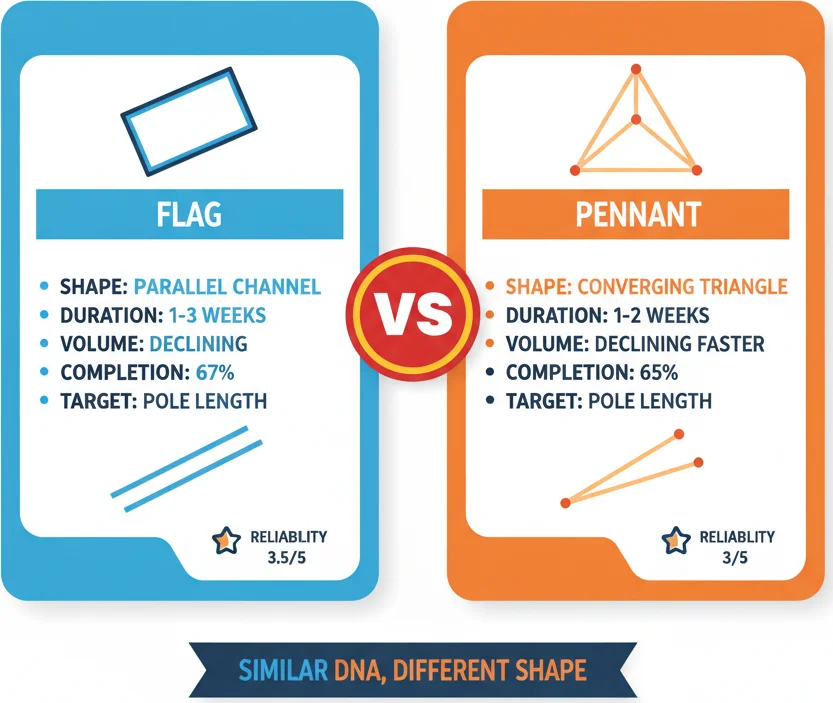 Flag vs pennant differences — when to trade each pattern