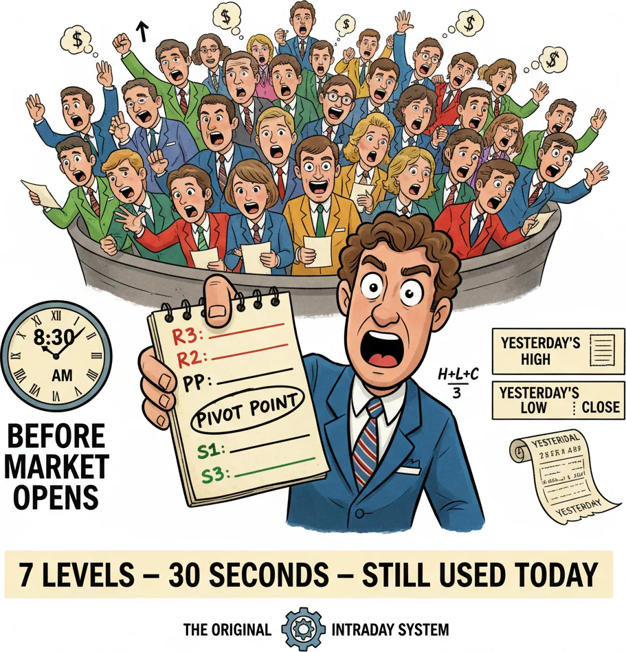 Floor trader pivots calculating seven support and resistance levels from yesterday data