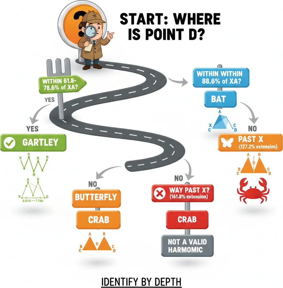 When to use Gartley vs other harmonic patterns — decision flowchart