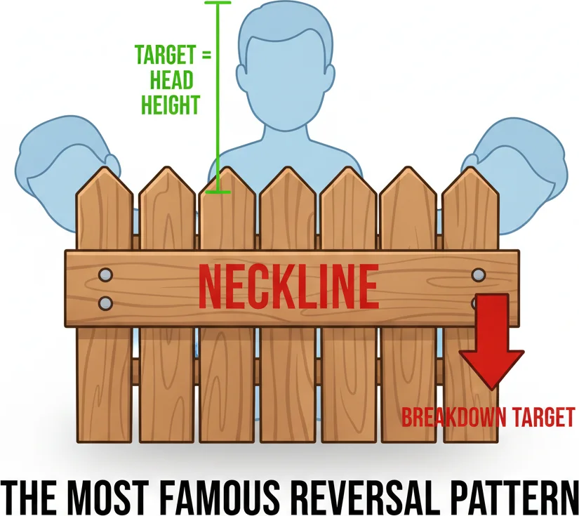 Head and shoulders pattern — three peaks forming a human silhouette