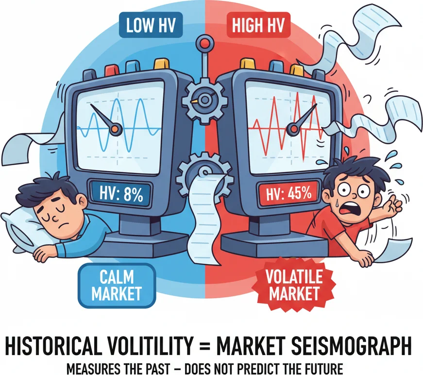 Historical volatility measuring past price swings like a seismograph