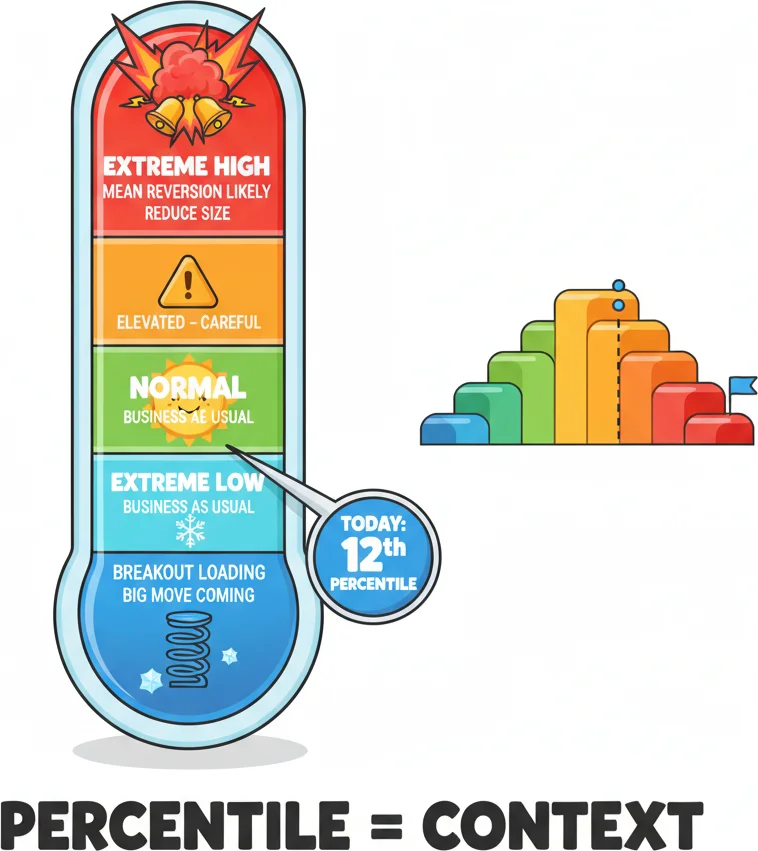 HV percentile ranking — knowing if current volatility is high or low relative to history