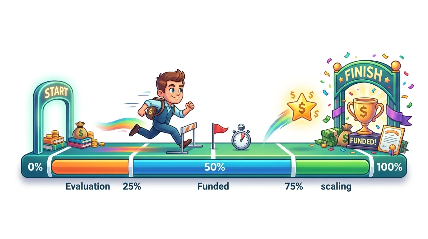 A cartoon man runs a race representing the stages of business funding and growth.