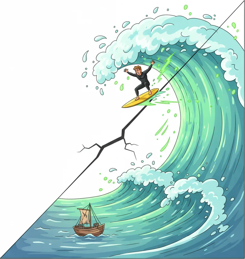 Calm waves transitioning to a massive tsunami — volume confirmation of a breakout