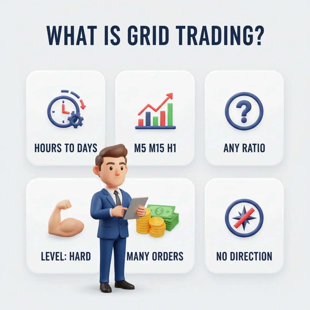 What is grid trading infographic — overview of key characteristics