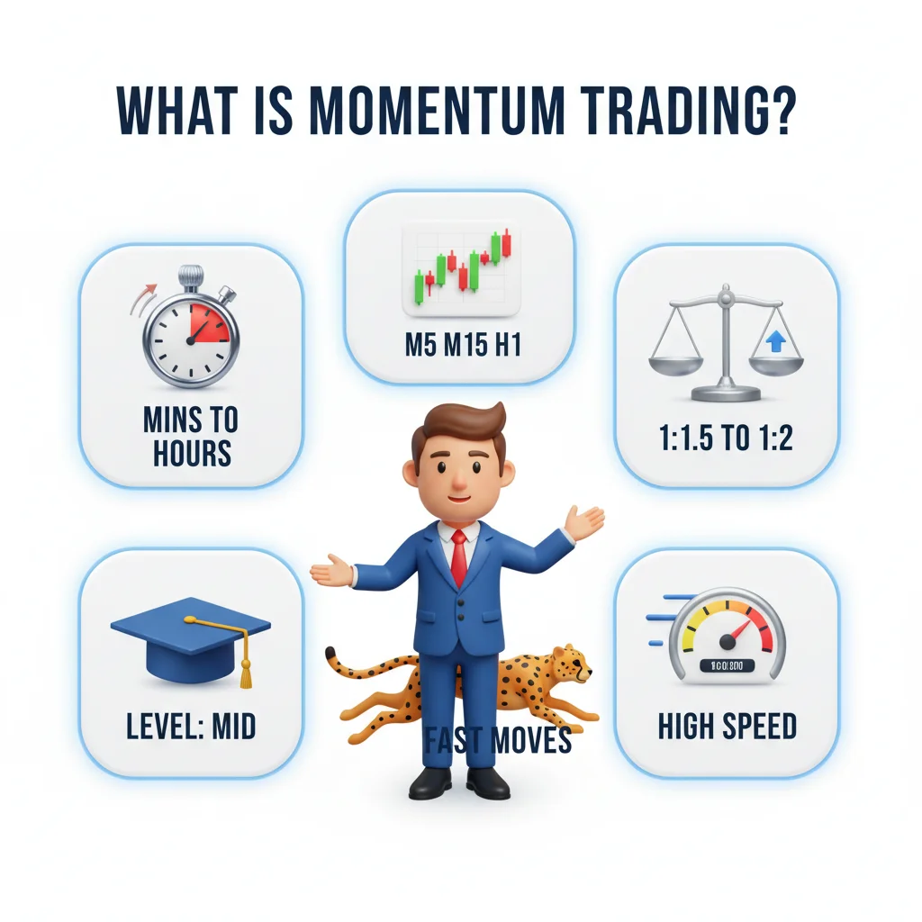 What is momentum trading infographic — overview of key characteristics