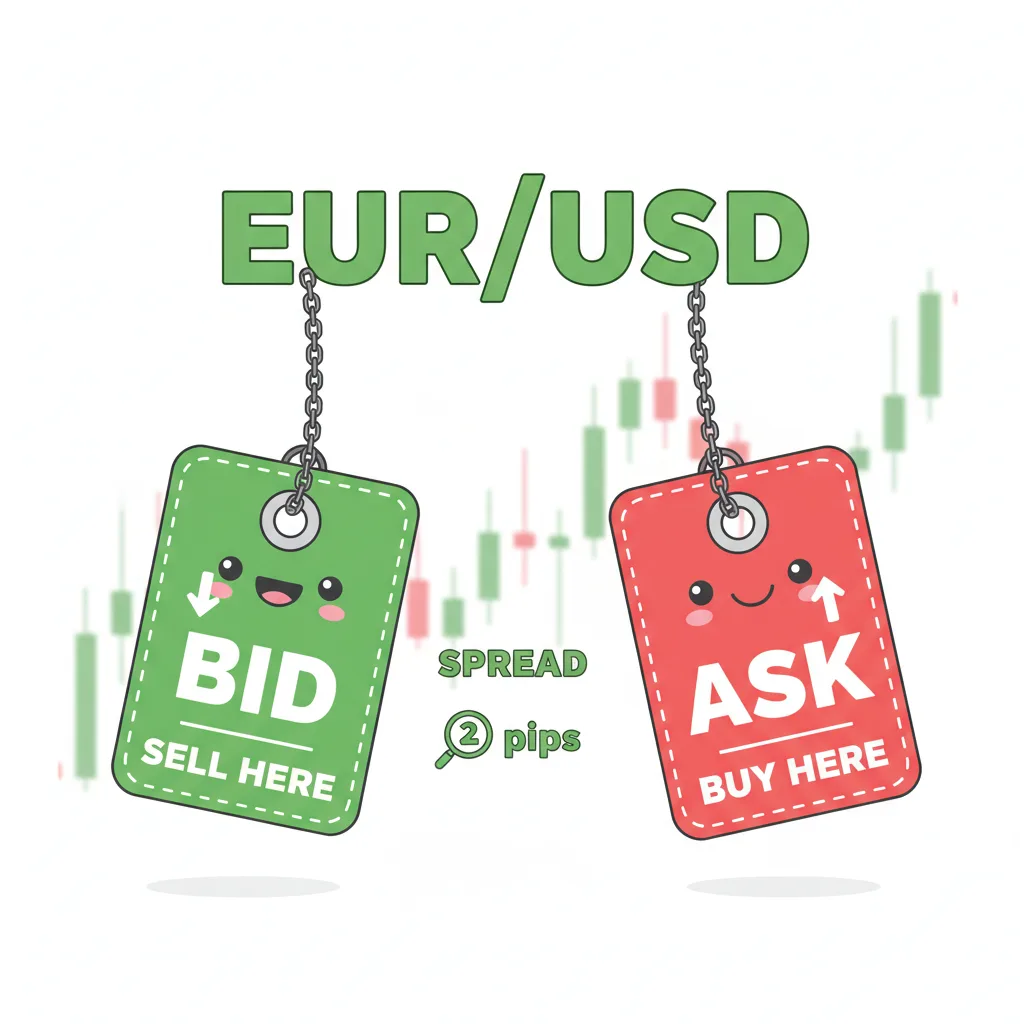 Visualizing the Bid and Ask prices as two price tags with the spread gap between them.
