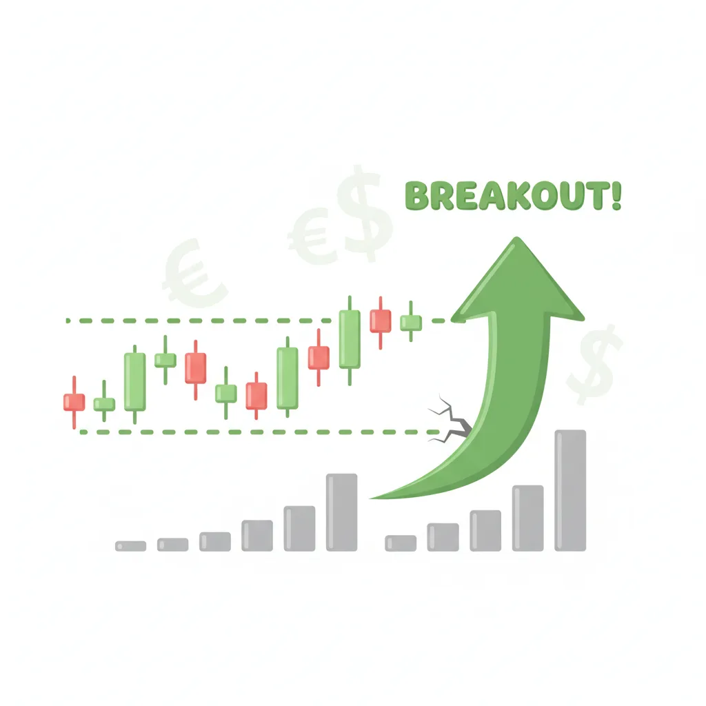 Price breaking through resistance with increased volume, signaling a bullish breakout.