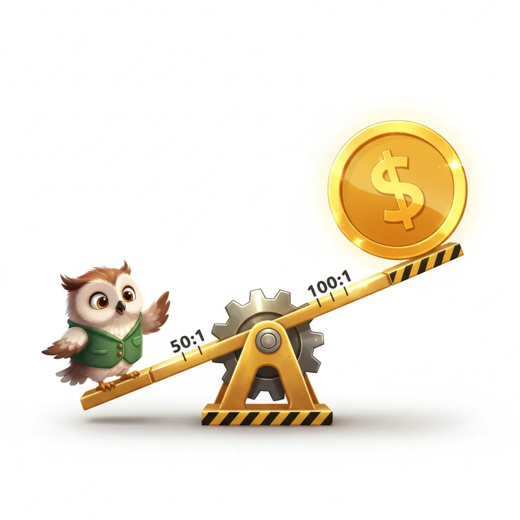 A trader uses leverage like a magnifying glass to control a large position with small capital.