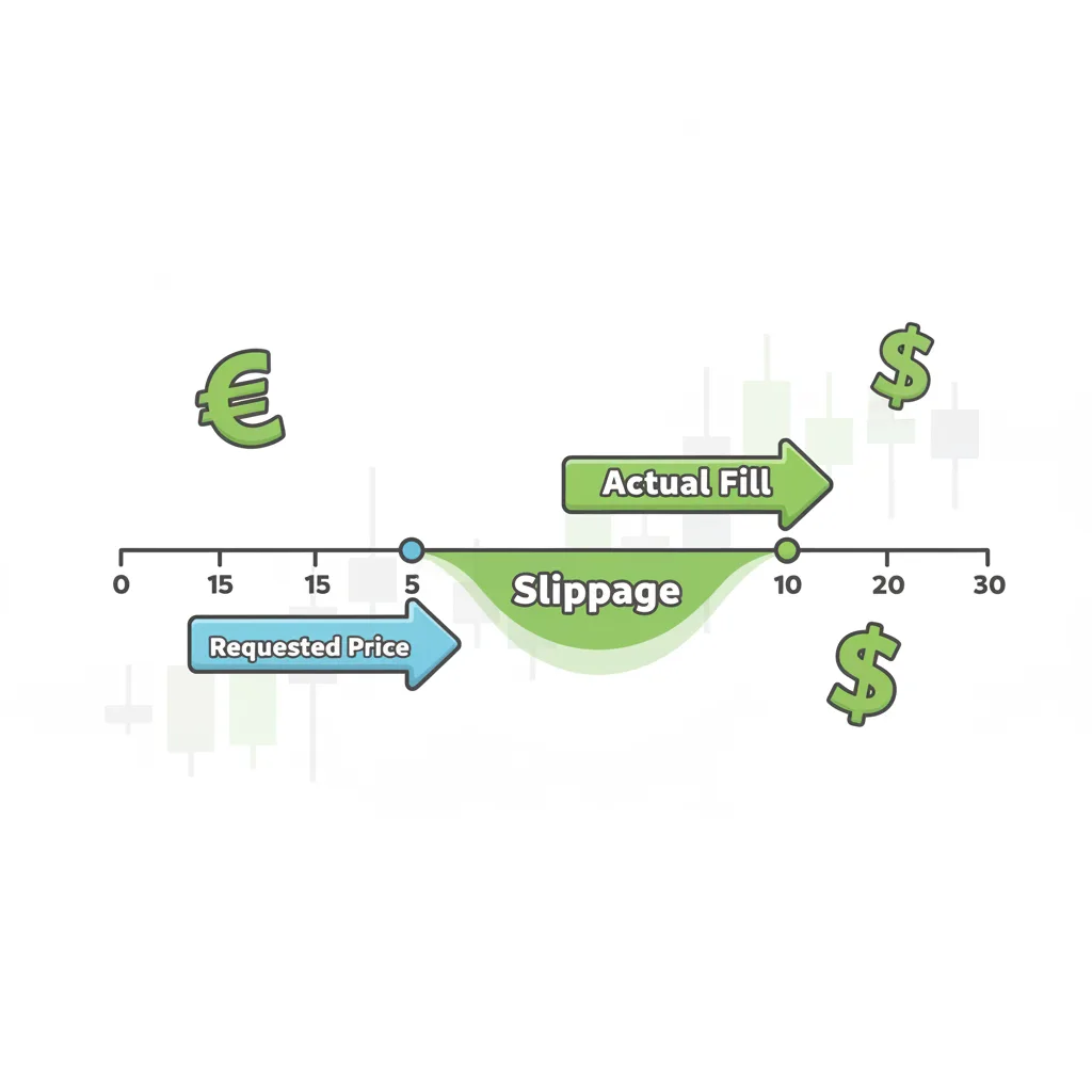 Visualizing slippage: the gap between requested price and actual execution price.