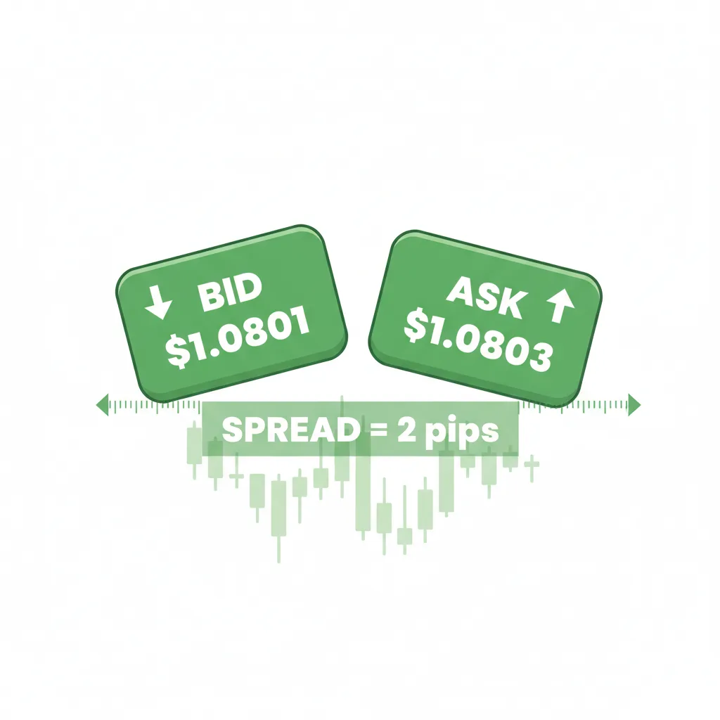 Visualizing the spread as the gap between bid and ask prices on a currency chart.