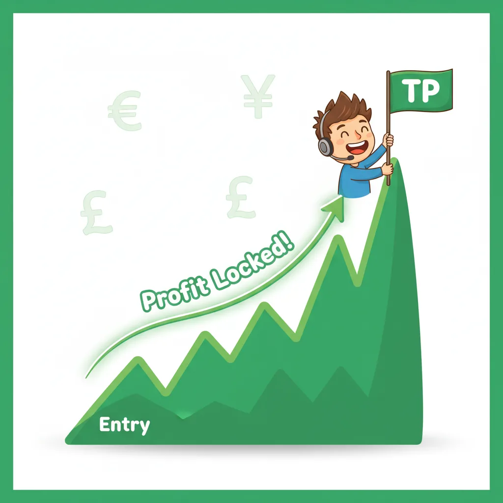 A trader setting a Take Profit order on a rising price chart, securing gains automatically.